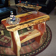Cedar End Table With Bear figures on them